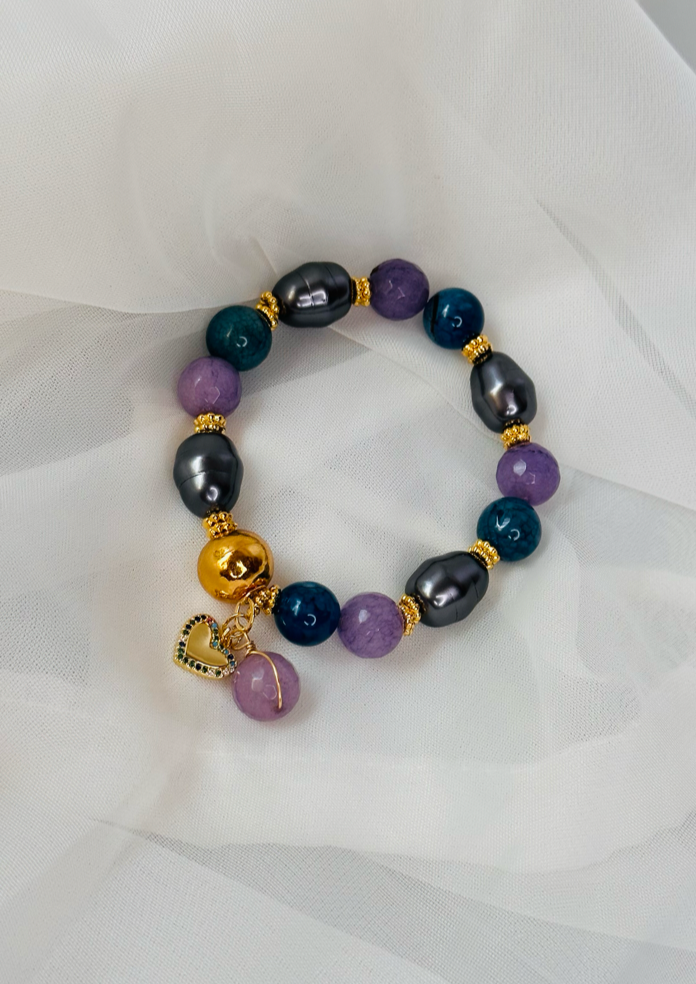 Pulsera AGATAS Y PERLAS X DIJE IB