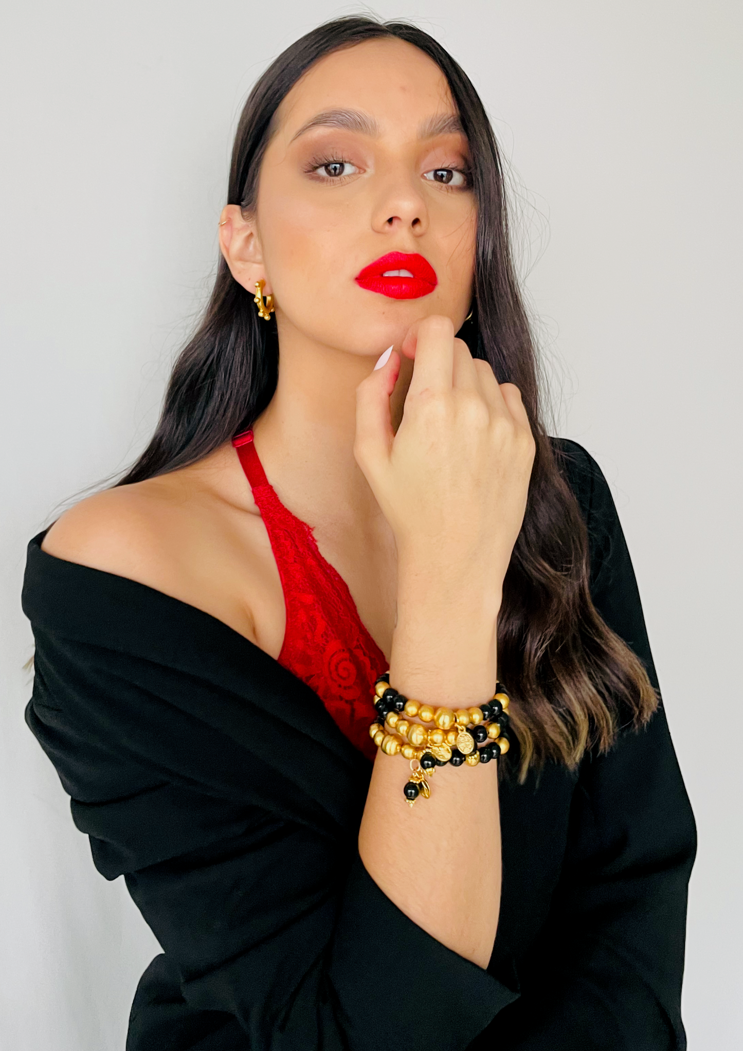 Pulseras ÓNIX X BOLITAS BRONCE