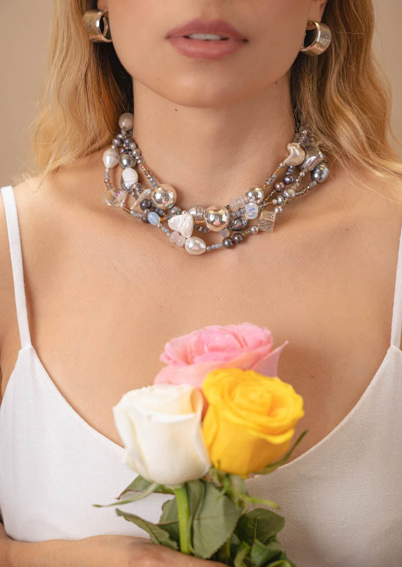 Collar FORMAS PERLA Y MURANO PLATA