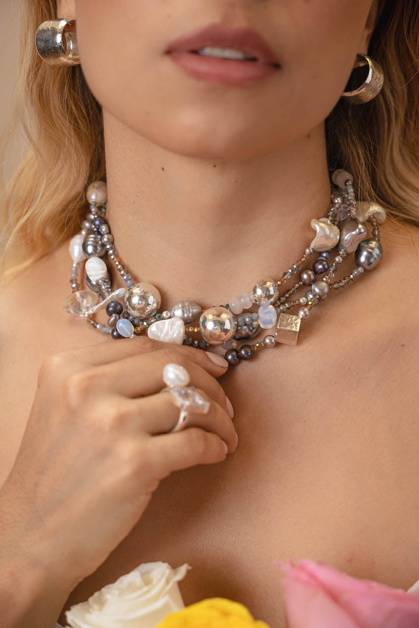 Collar FORMAS PERLA Y MURANO PLATA